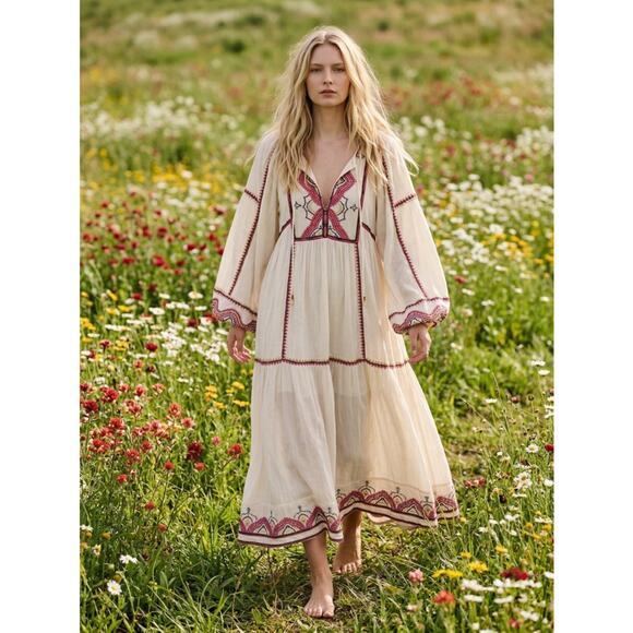 Free People Dresses & Skirts - Free People Bohemian Embroidered Sweet Escape Midi Dress Size Medium